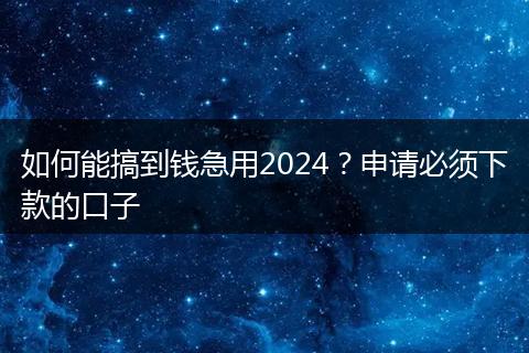 如何能搞到钱急用2024？申请必须下款的口子