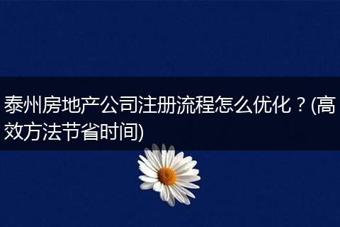 泰州房地产公司注册流程怎么优化？(高效方法节省时间)
