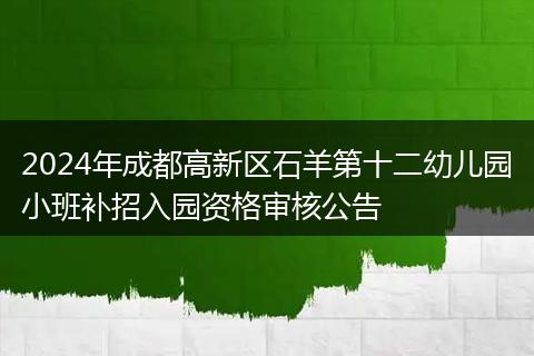 2024年成都高新区石羊第十二幼儿园小班补招入园资格审核公告