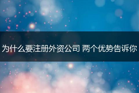 为什么要注册外资公司 两个优势告诉你