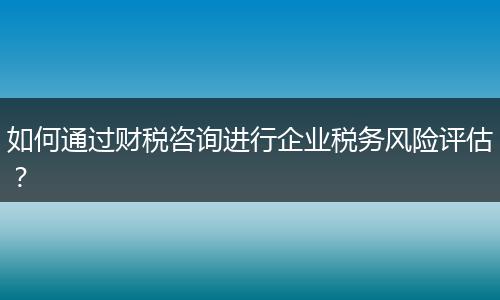 如何通过财税咨询进行企业税务风险评估？