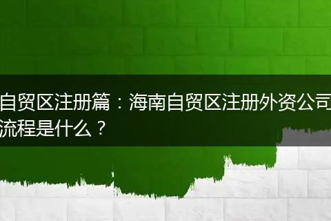 自贸区注册篇：海南自贸区注册外资公司流程是什么？