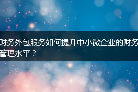 财务外包服务如何提升中小微企业的财务管理水平？