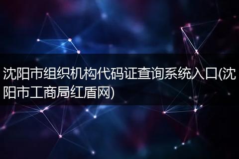 沈阳市组织机构代码证查询系统入口(沈阳市工商局红盾网)