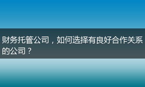 财务托管公司，如何选择有良好合作关系的公司？