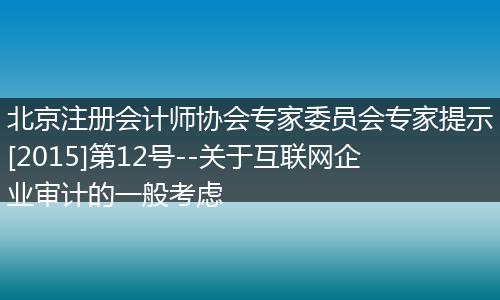 北京注册会计师协会专家委员会专家提示[2015]第12号--关于互联网企业审计的一般考虑
