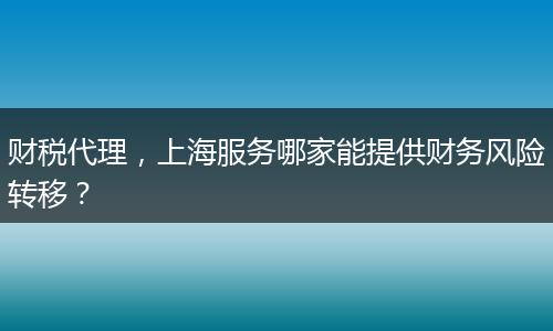 财税代理，上海服务哪家能提供财务风险转移？