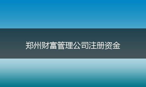 郑州财富管理公司注册资金