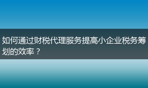 如何通过财税代理服务提高小企业税务筹划的效率？