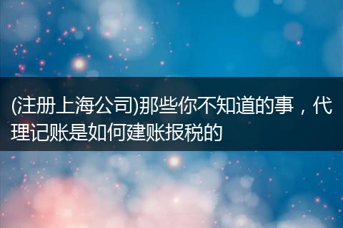 (注册上海公司)那些你不知道的事，代理记账是如何建账报税的