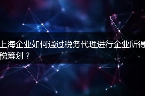 上海企业如何通过税务代理进行企业所得税筹划？