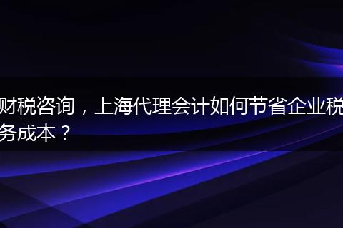 财税咨询，上海代理会计如何节省企业税务成本？