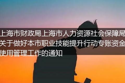 上海市财政局上海市人力资源社会保障局关于做好本市职业技能提升行动专账资金使用管理工作的通知