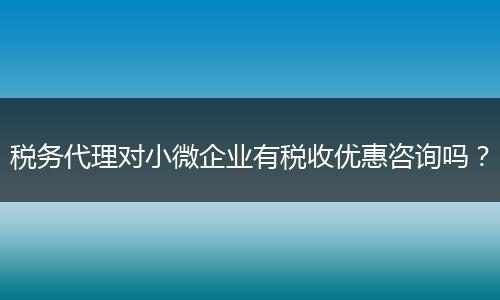 税务代理对小微企业有税收优惠咨询吗？