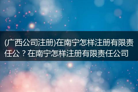 (广西公司注册)在南宁怎样注册有限责任公?在南宁怎样注册有限责任公司
