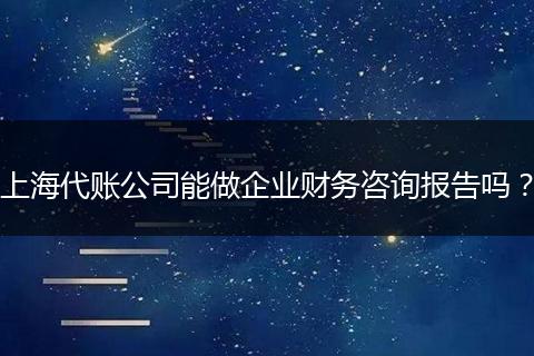 上海代账公司能做企业财务咨询报告吗？