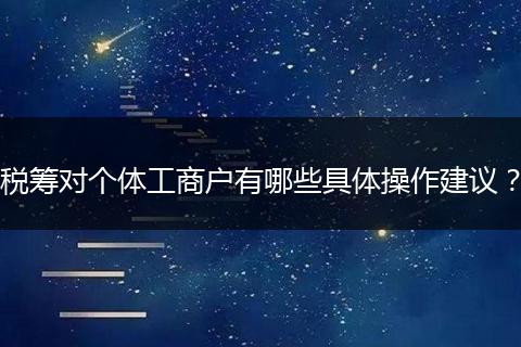 税筹对个体工商户有哪些具体操作建议？