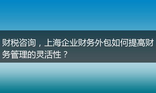 财税咨询，上海企业财务外包如何提高财务管理的灵活性？