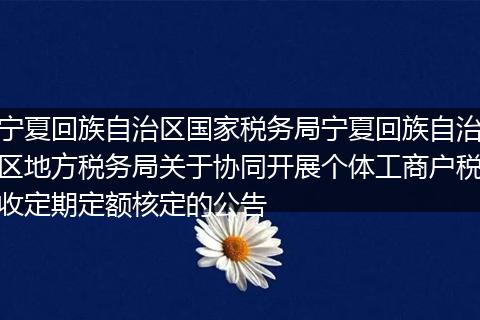 宁夏回族自治区国家税务局宁夏回族自治区地方税务局关于协同开展个体工商户税收定期定额核定的公告
