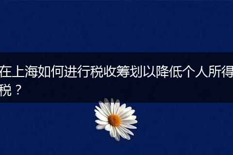 在上海如何进行税收筹划以降低个人所得税？