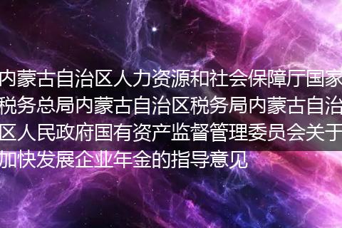 内蒙古自治区人力资源和社会保障厅国家税务总局内蒙古自治区税务局内蒙古自治区人民政府国有资产监督管理委员会关于加快发展企业年金的指导意见