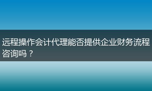 远程操作会计代理能否提供企业财务流程咨询吗?