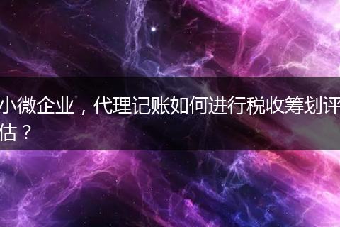 小微企业，代理记账如何进行税收筹划评估？