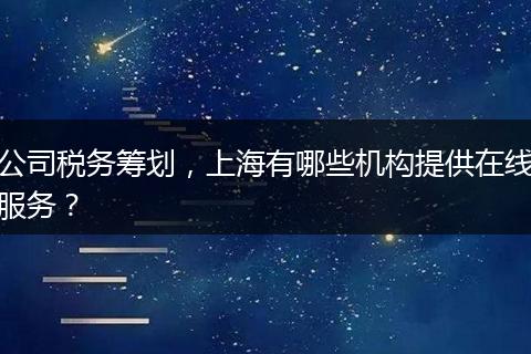 公司税务筹划，上海有哪些机构提供在线服务？