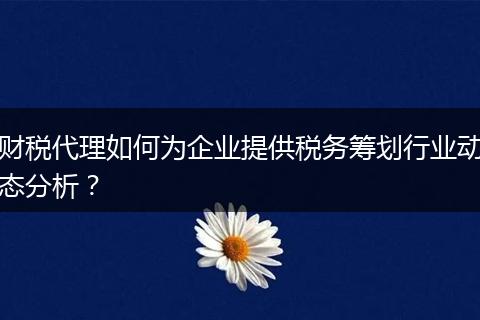 财税代理如何为企业提供税务筹划行业动态分析？