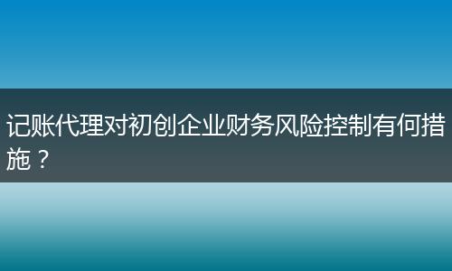 记账代理对初创企业财务风险控制有何措施？