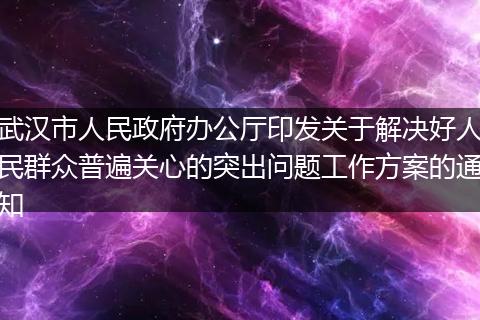 武汉市人民政府办公厅印发关于解决好人民群众普遍关心的突出问题工作方案的通知