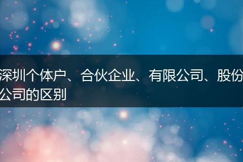 深圳个体户、合伙企业、有限公司、股份公司的区别
