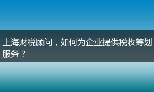 上海财税顾问，如何为企业提供税收筹划服务？