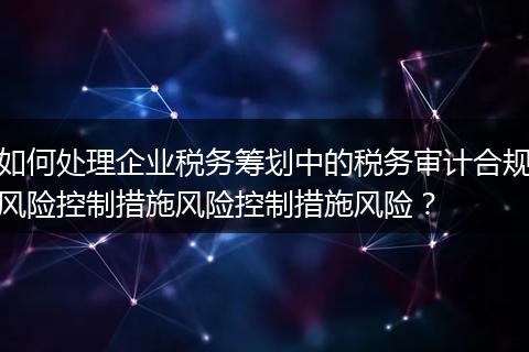 如何处理企业税务筹划中的税务审计合规风险控制措施风险控制措施风险？