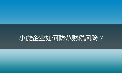 小微企业如何防范财税风险？