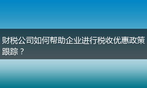 财税公司如何帮助企业进行税收优惠政策跟踪？
