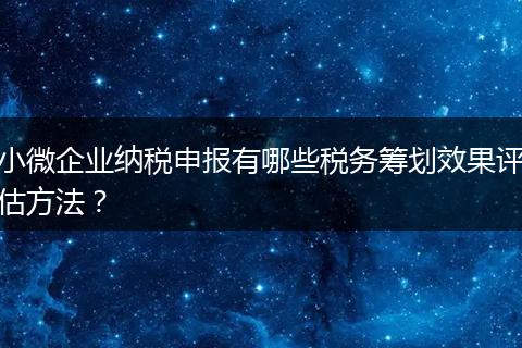 小微企业纳税申报有哪些税务筹划效果评估方法？