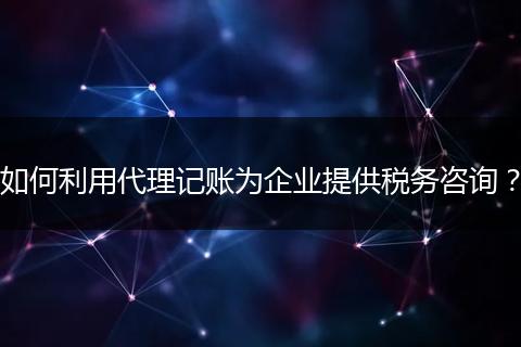 如何利用代理记账为企业提供税务咨询？