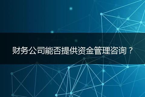 财务公司能否提供资金管理咨询?