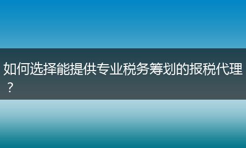 如何选择能提供专业税务筹划的报税代理？