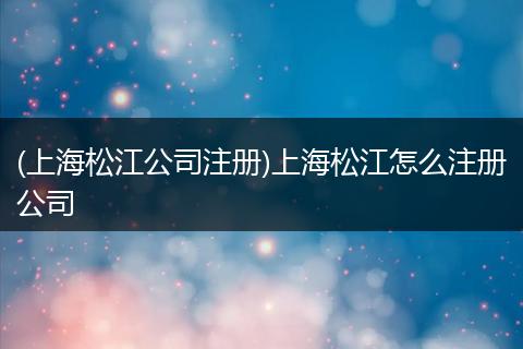(上海松江公司注册)上海松江怎么注册公司