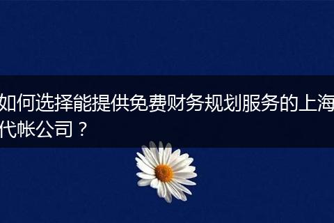 如何选择能提供免费财务规划服务的上海代帐公司？