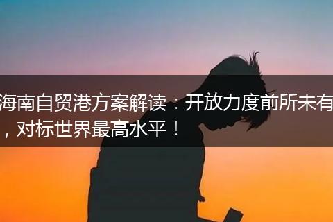 海南自贸港方案解读：开放力度前所未有，对标世界最高水平！