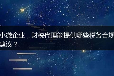 小微企业，财税代理能提供哪些税务合规建议？