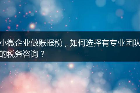 小微企业做账报税，如何选择有专业团队的税务咨询？