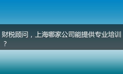 财税顾问，上海哪家公司能提供专业培训？