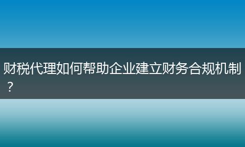 财税代理如何帮助企业建立财务合规机制？