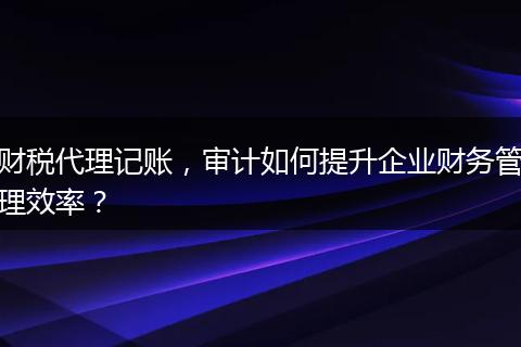 财税代理记账，审计如何提升企业财务管理效率？