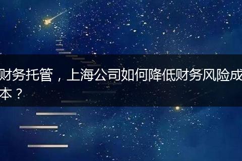 财务托管，上海公司如何降低财务风险成本？