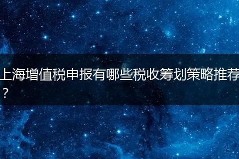 上海增值税申报有哪些税收筹划策略推荐？